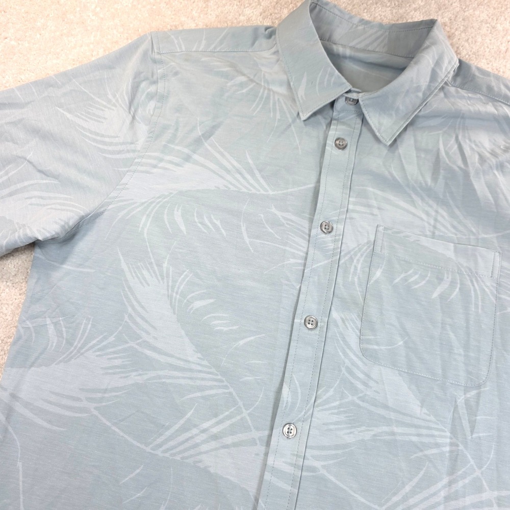 Vuori Shirt Mens M Gray Tropical Palm Leaf Print Button-Up Stretch Short Sleeve